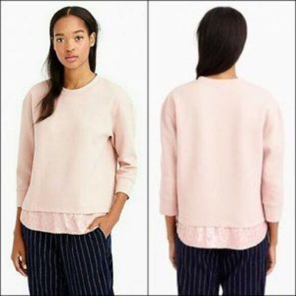 (SOLD) J. CREW Crew Neck 3/4 Sleeve Sequin Trim Sweatshirt Top Pink M - Picture 5 of 12